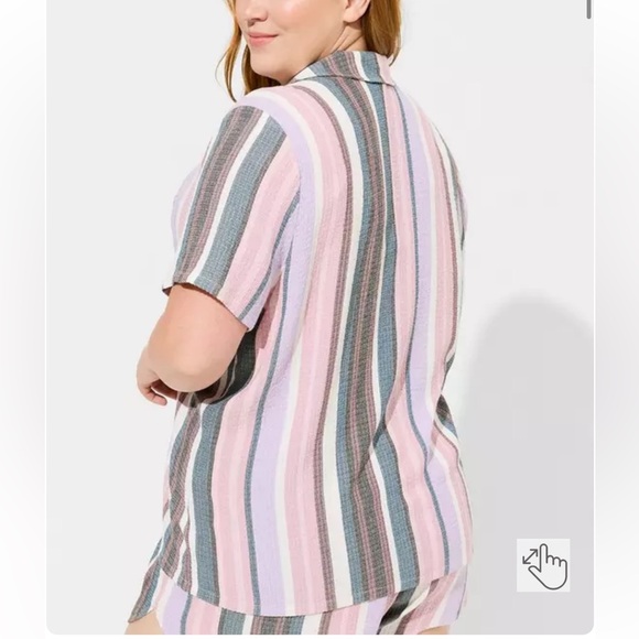 Torrid Striped Gauze Pink and Gray Shortie Pajama Set - Picture 2 of 16